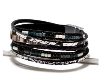 Boheemse lederen armband, Sieraden, Tassen en Uiterlijk, Ophalen of Verzenden, Nieuw, Zwart, Leer