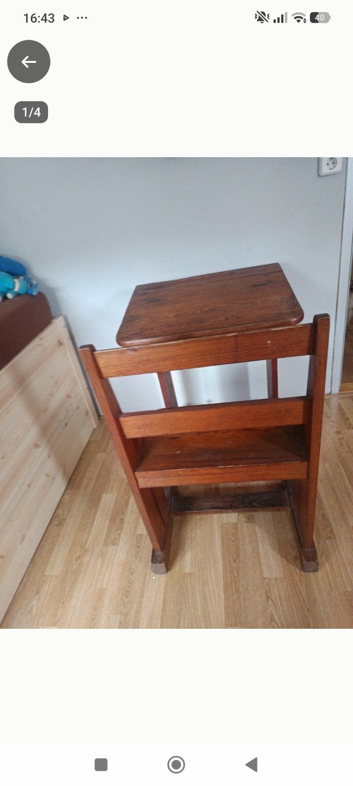Vintage houten kinderbureau met opbergruimte, Ophalen