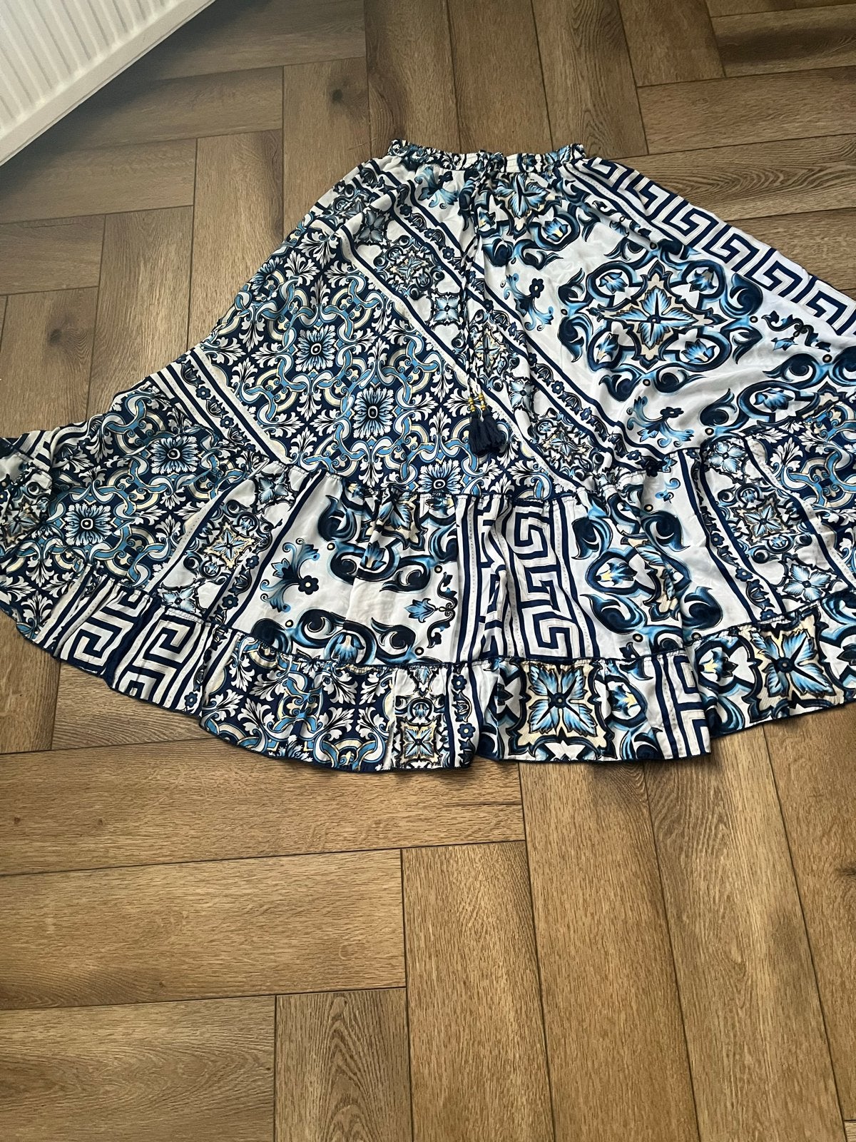Zomerse rok met blauw-wit mediterraan patroon, Blauw, Maat 42/44 (L), Ophalen of Verzenden, Zo goed als nieuw
