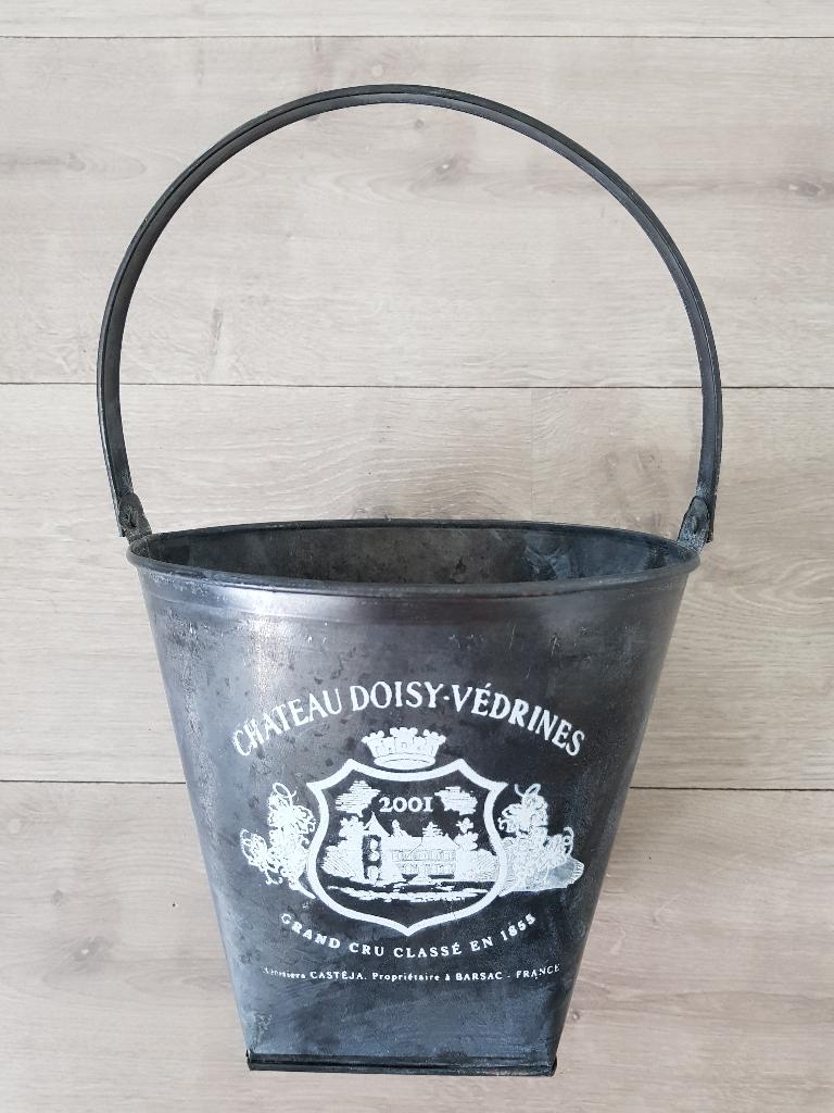 Zinken emmer met wapen wijn chateau 20x19x10,5 cm., Minder dan 30 cm, Minder dan 60 cm, Rond, Nieuw