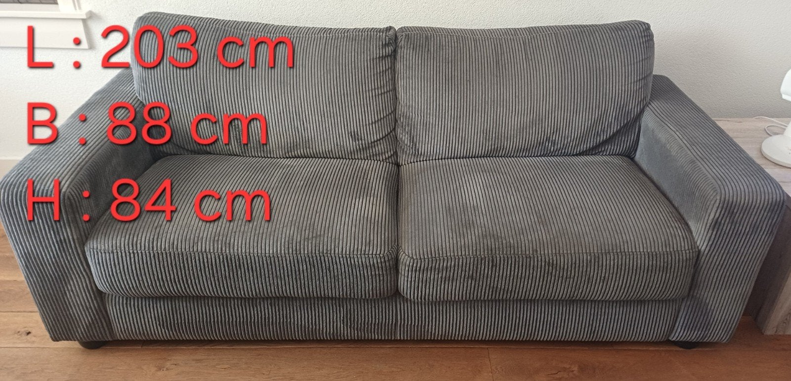 Grijze ribstof banken (2-zits en 2,5 -zits), Ophalen, Modern, Comfortabel, Gebruikt, 150 tot 200 cm