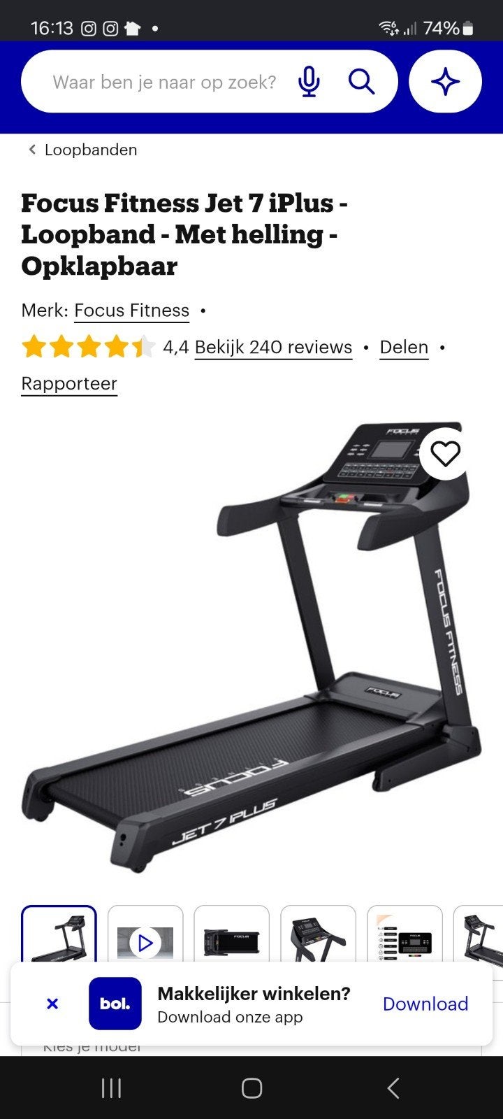 Focus Fitness Jet 7 iPlus Loopband - Opklapbaar, Sport en Fitness, Ophalen, Zo goed als nieuw, Metaal, Loopband