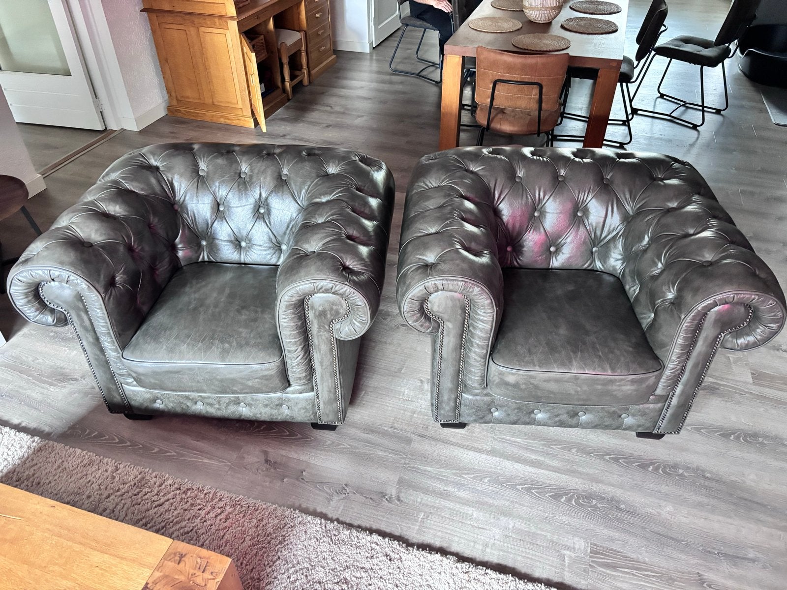 Chesterfield model (Birmingham) fauteuils, Ophalen, Gebruikt, Leer, 75 tot 100 cm