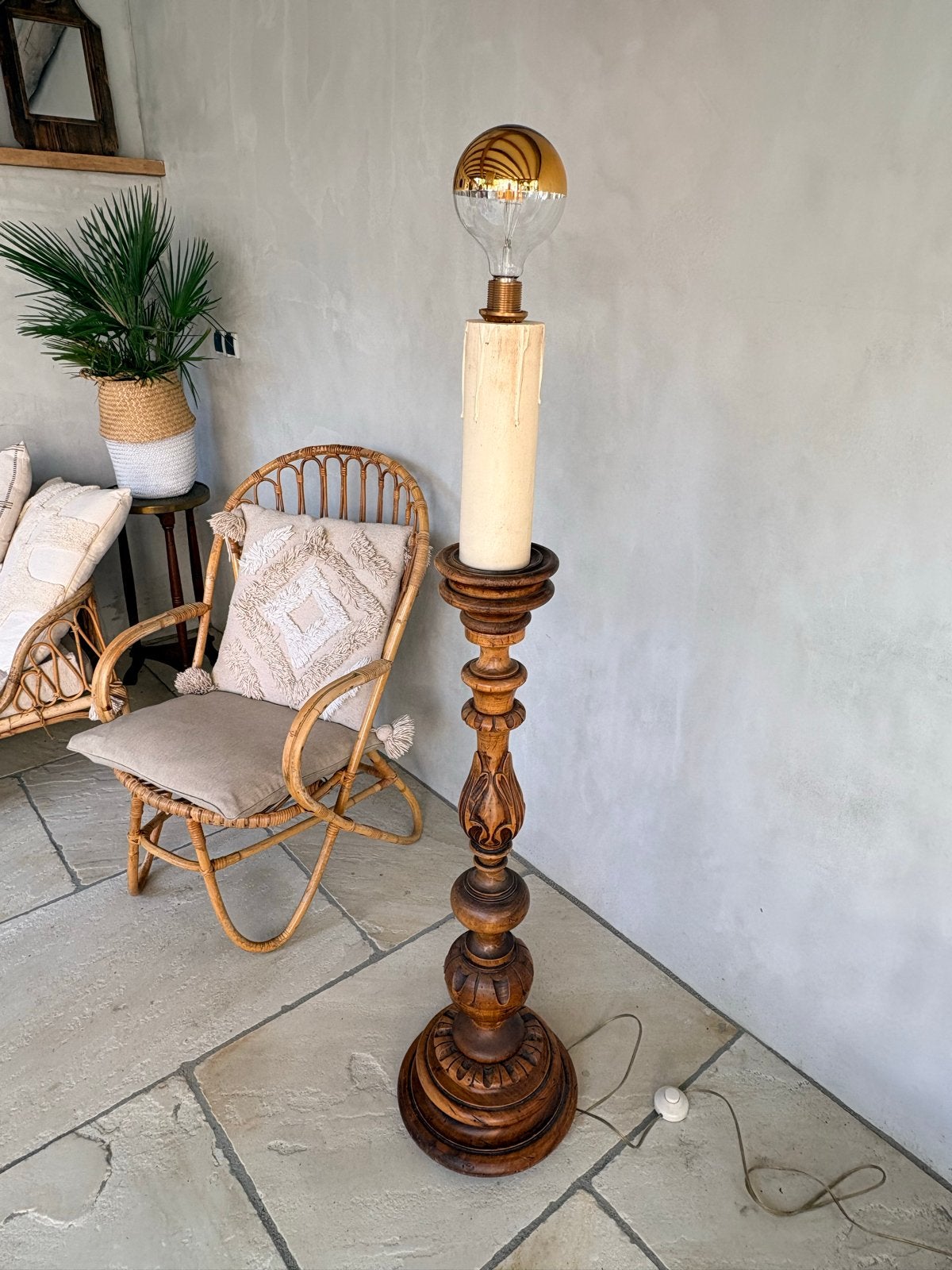 Unieke houten vloerlamp met kaarsdesign en LED-lamp, Ophalen