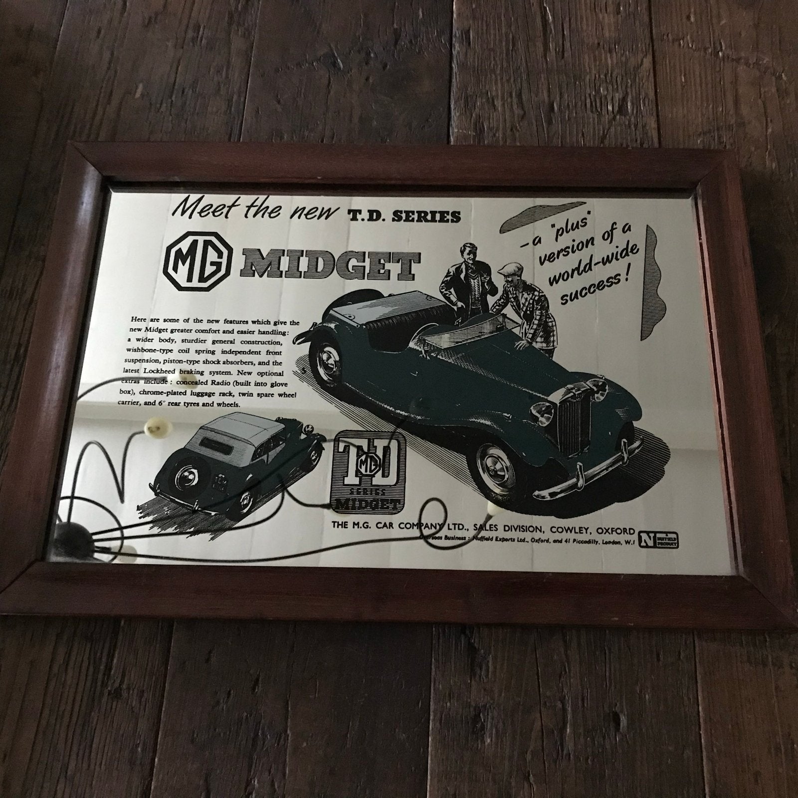 Vintage MG Midget T.D. Series spiegelreclame, Minder dan 50 cm, Gebruikt, Overige typen, Ophalen of Verzenden