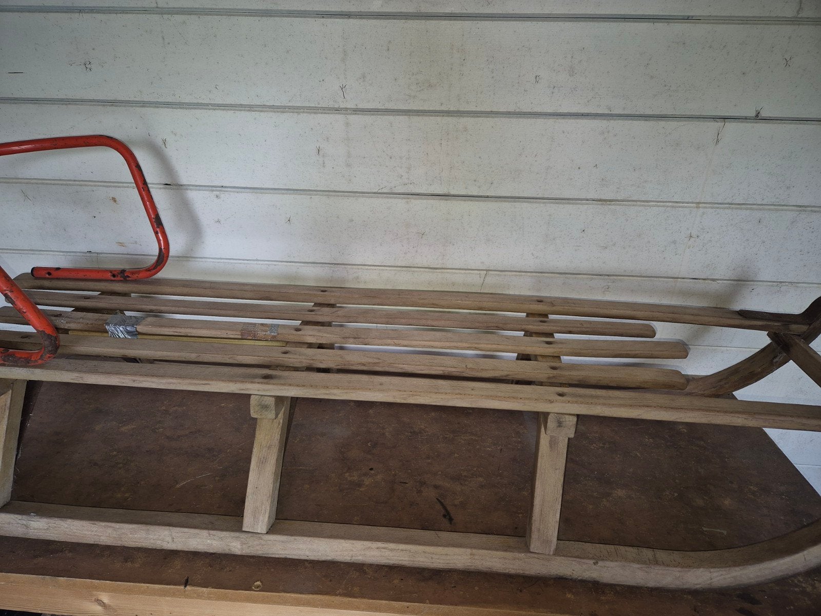 Vintage houten slee met rugleuning - opknapper, Ophalen, Rugleuning, Gebruikt, Hout