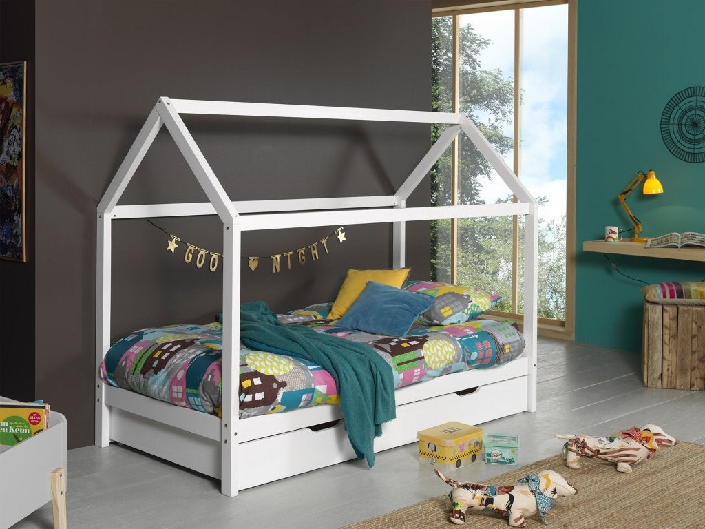 Dallas 1 huisbed - 90x200 - Wit, Niet ingevuld, Niet ingevuld, Niet ingevuld