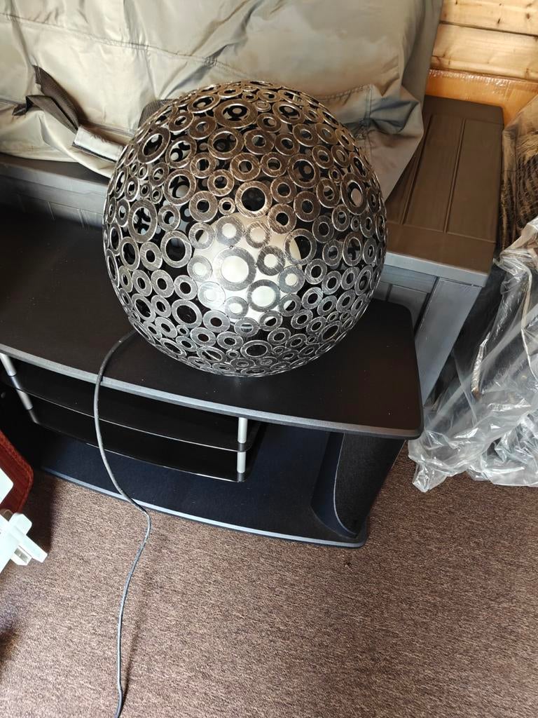 Mooie Design lichtbol/sfeerlamp van geborsteld staal., Ophalen, Zo goed als nieuw, Tijdloos, Metaal