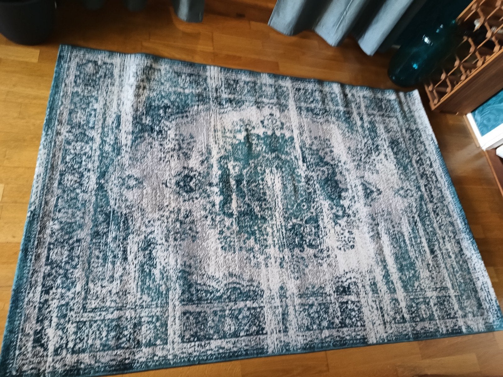 Vintage vloerkleed 1.90 x 1.30 m - Blauw/Grijs, Ophalen, Blauw, Rechthoekig, Vintage