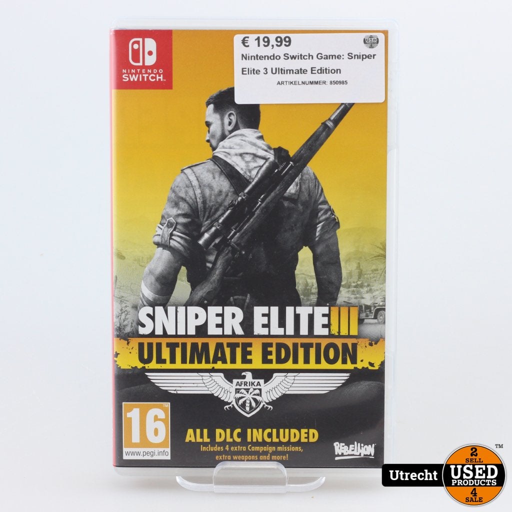 Nintendo Switch Game: Sniper Elite 3 Ultimate Edition, Nintendo, Zo goed als nieuw, Support@nintendo.com, 11-1 Hokotate-cho, Kamitoba, Minami-ku
Kyoto 601-8501
Japan