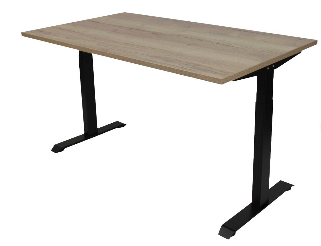 Zit-sta bureau - Verstelbaar bureau met houtlook blad, Ophalen, Zit-sta bureau, 160 cm, Spaanplaat of MDF