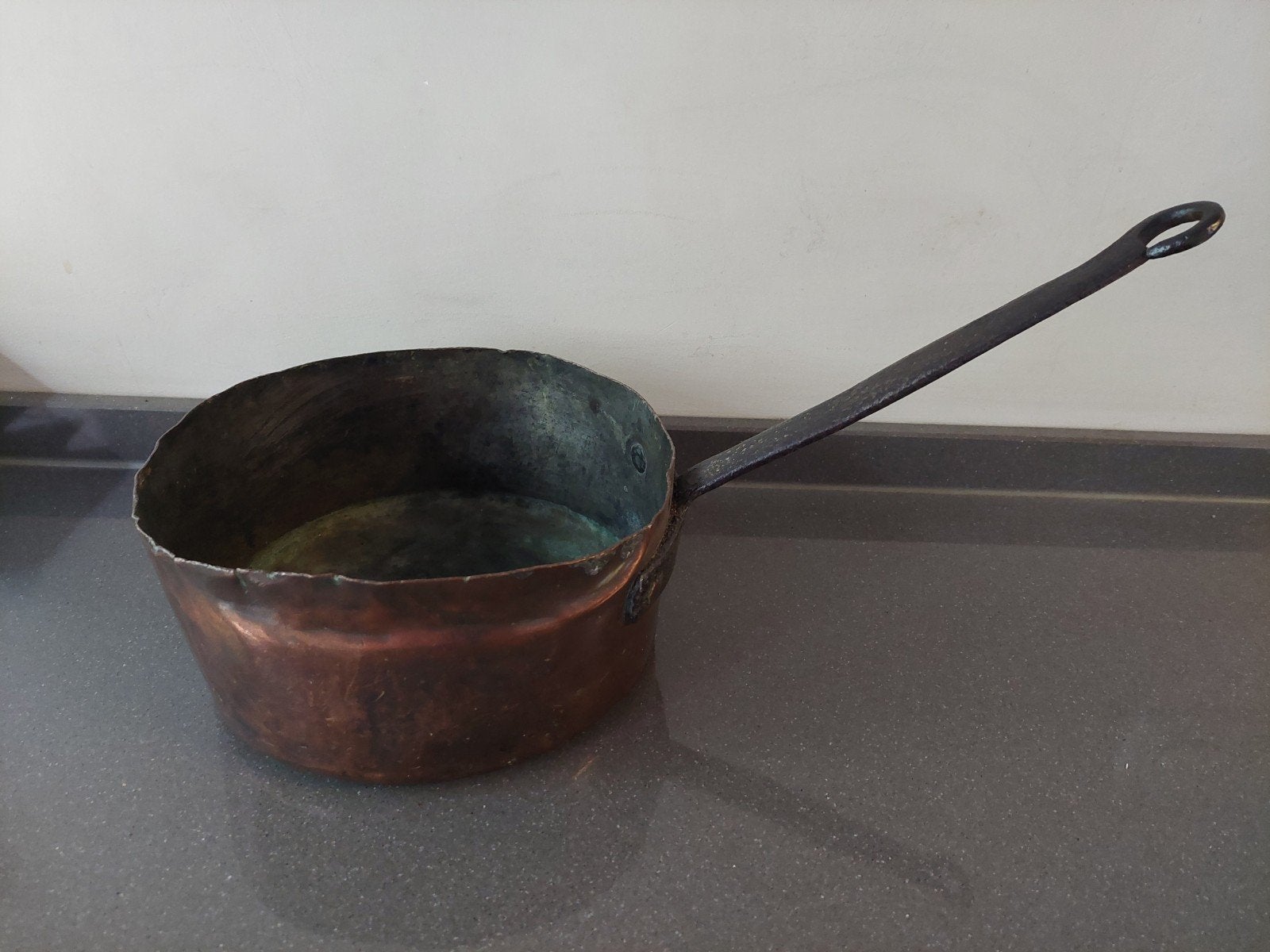 Antieke Koperen Pan met Smeedijzeren Handvat, Antiek en Kunst, Ophalen of Verzenden, Koper