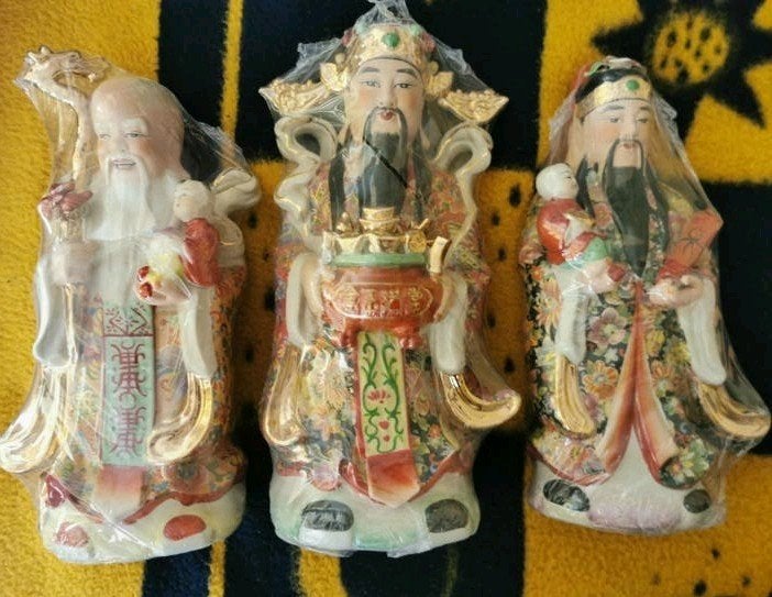 3 Goden Fu Lu Shou - Feng Shui beelden Chinese geluksbeelden, Antiek en Kunst, Handgemaakt, Ophalen of Verzenden, 20 - 50 cm, Steen of Keramiek