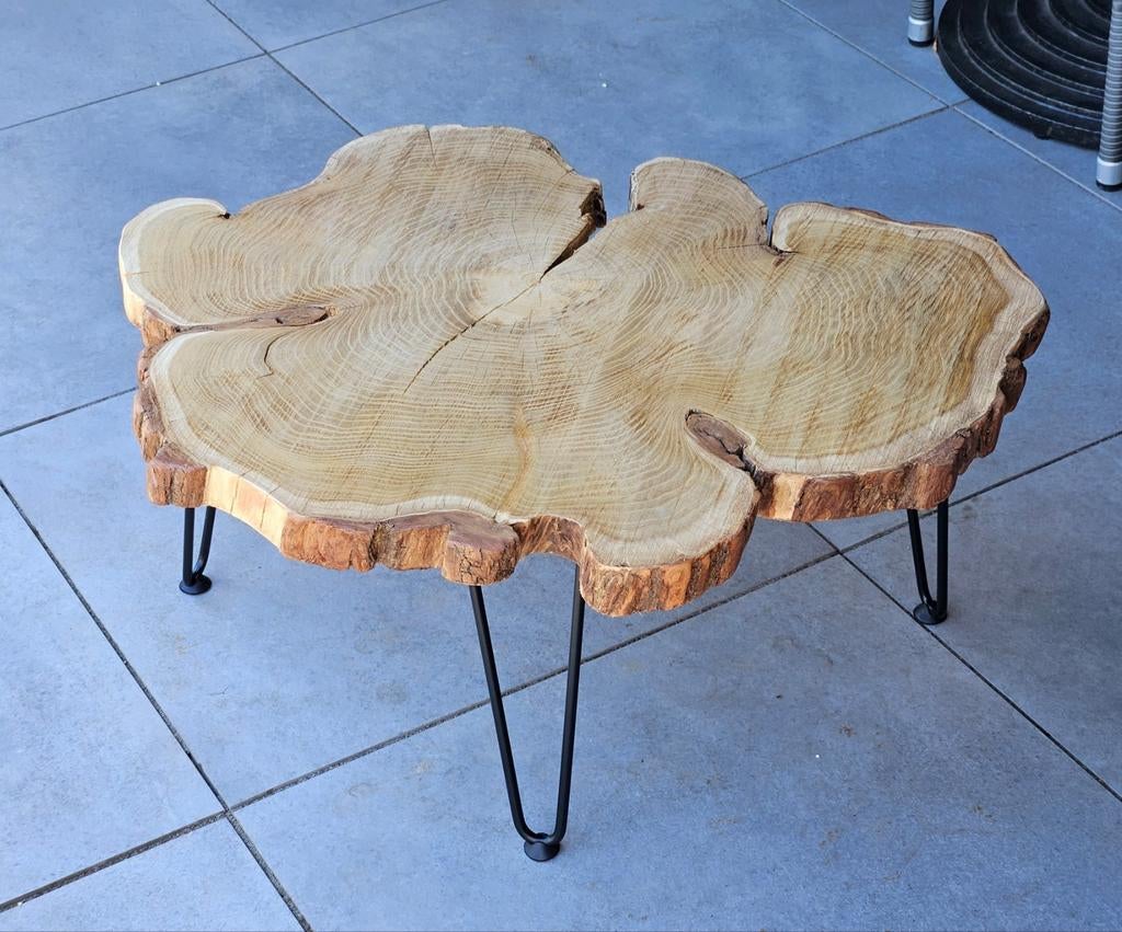 Bijzettafel boomstam NIEUW / kleine salontafel hout, Ophalen, Minder dan 45 cm, Minder dan 55 cm, Rond