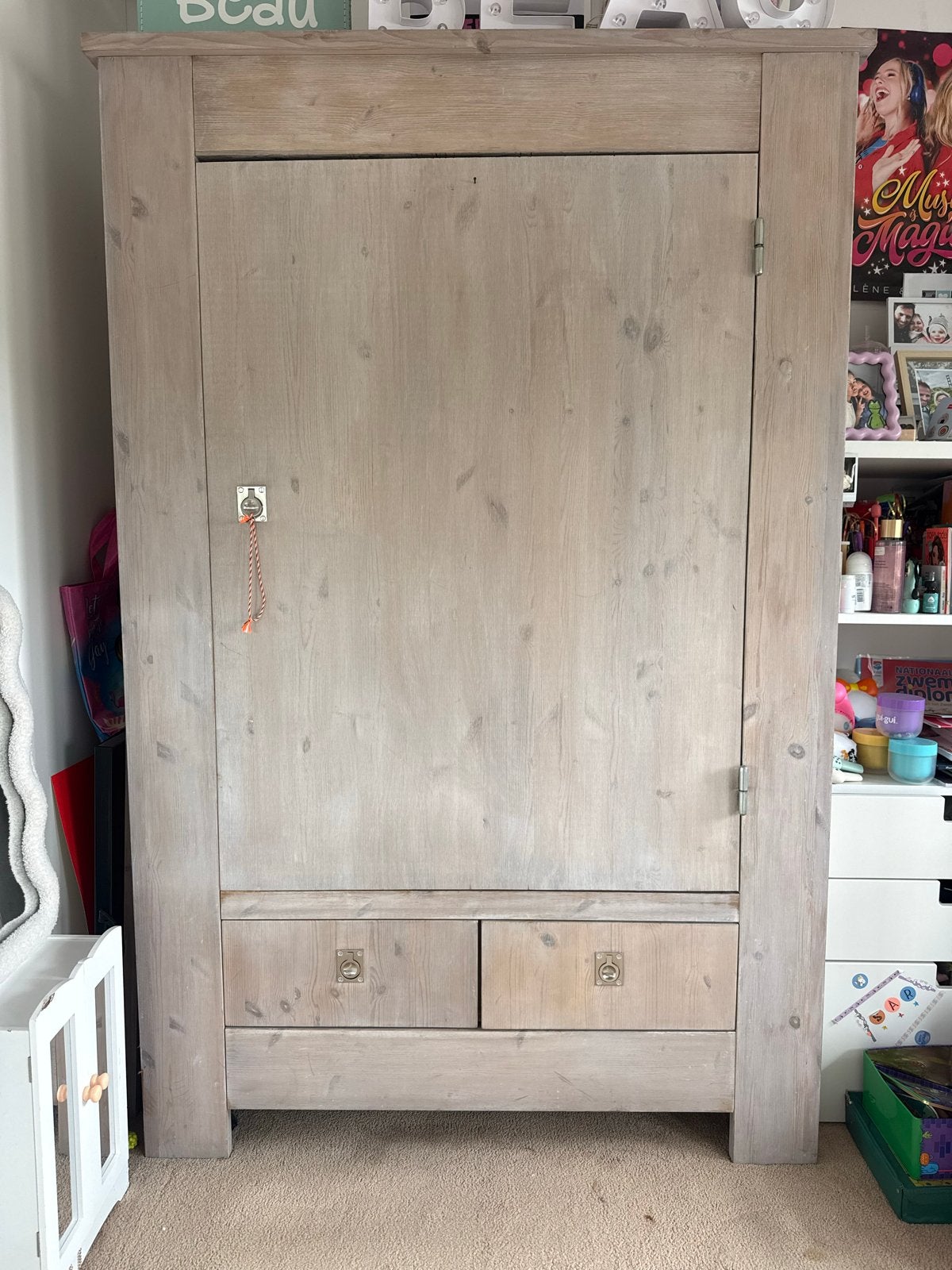 Massief houten eiken kast, Ophalen, Gebruikt, 100 tot 150 cm, Eikenhout