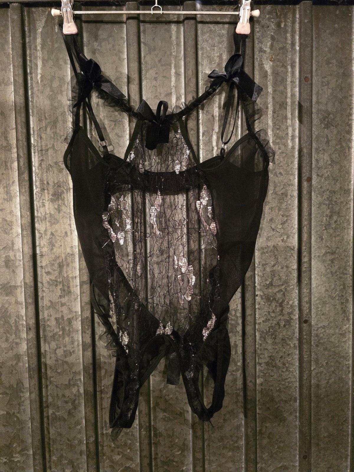 Zwarte kanten body met strikjes, Onbekend, Verzenden, Zwart, Body of Korset