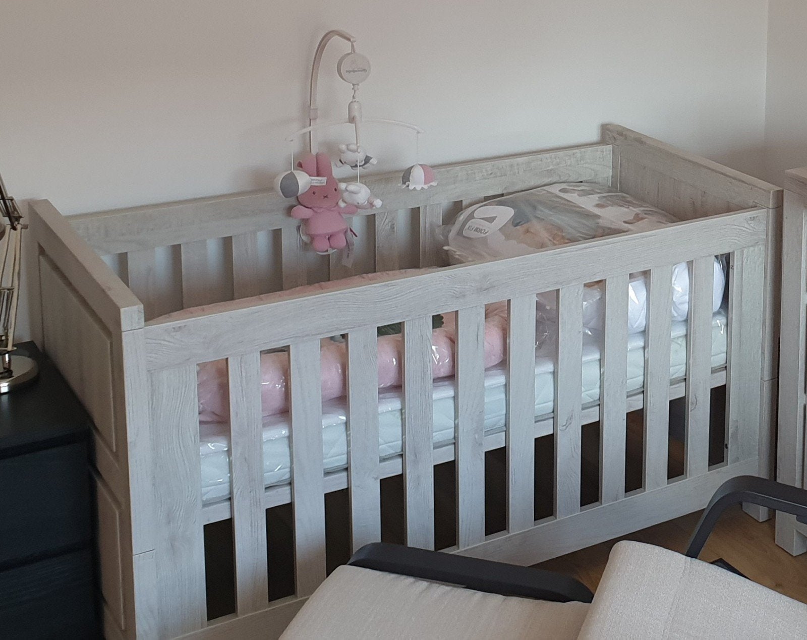 Babybed/Juniorbed Interbaby San Diego (70x140) incl. matras, Ophalen, Verstelbaar, 190 cm of minder, Zo goed als nieuw