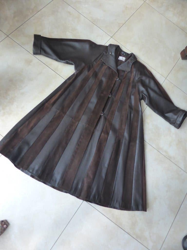Vintage Leren jas/mantel met suède strepen maat 42, Maat 38/40 (M), Bruin, Ophalen of Verzenden, Zo goed als nieuw