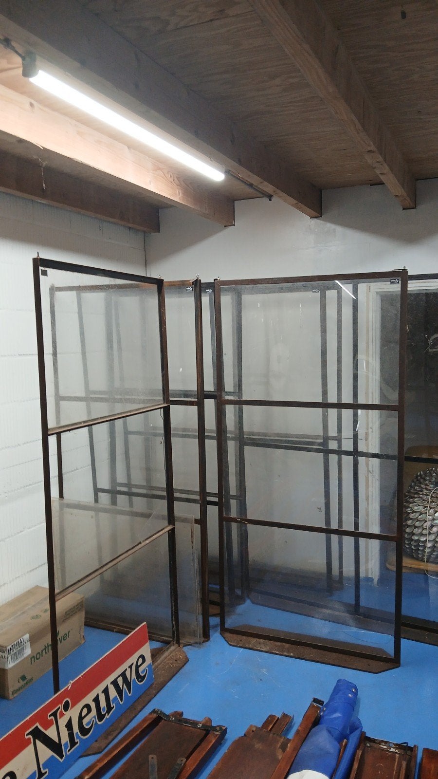Grote metalen ramen met plastic glas - VDR-AP Horeca Scherm, Doe-het-zelf en Verbouw, Ophalen, Gevelraam of Ruit, Gebruikt, 160 cm of meer