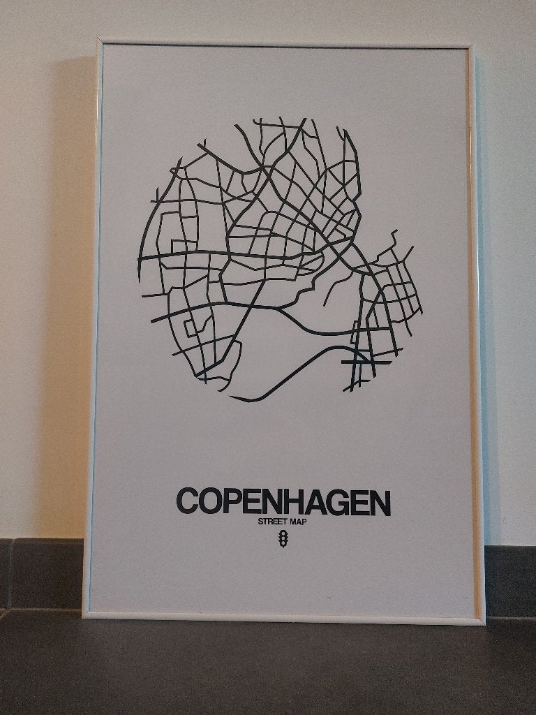COPENHAGEN STREET MAP WHITE Kopenhagen lijst Naxart Studio, 50 – 75, Minder dan 50 cm, Ophalen of Verzenden, Print