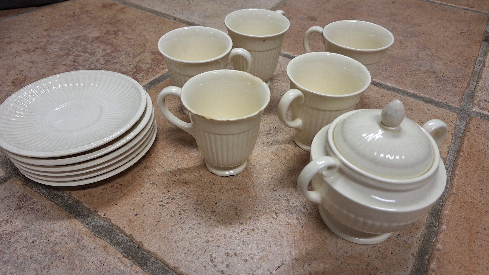 Vintage Wedgwood Etruria & Barlaston suikpot en kopjes, Ophalen of Verzenden