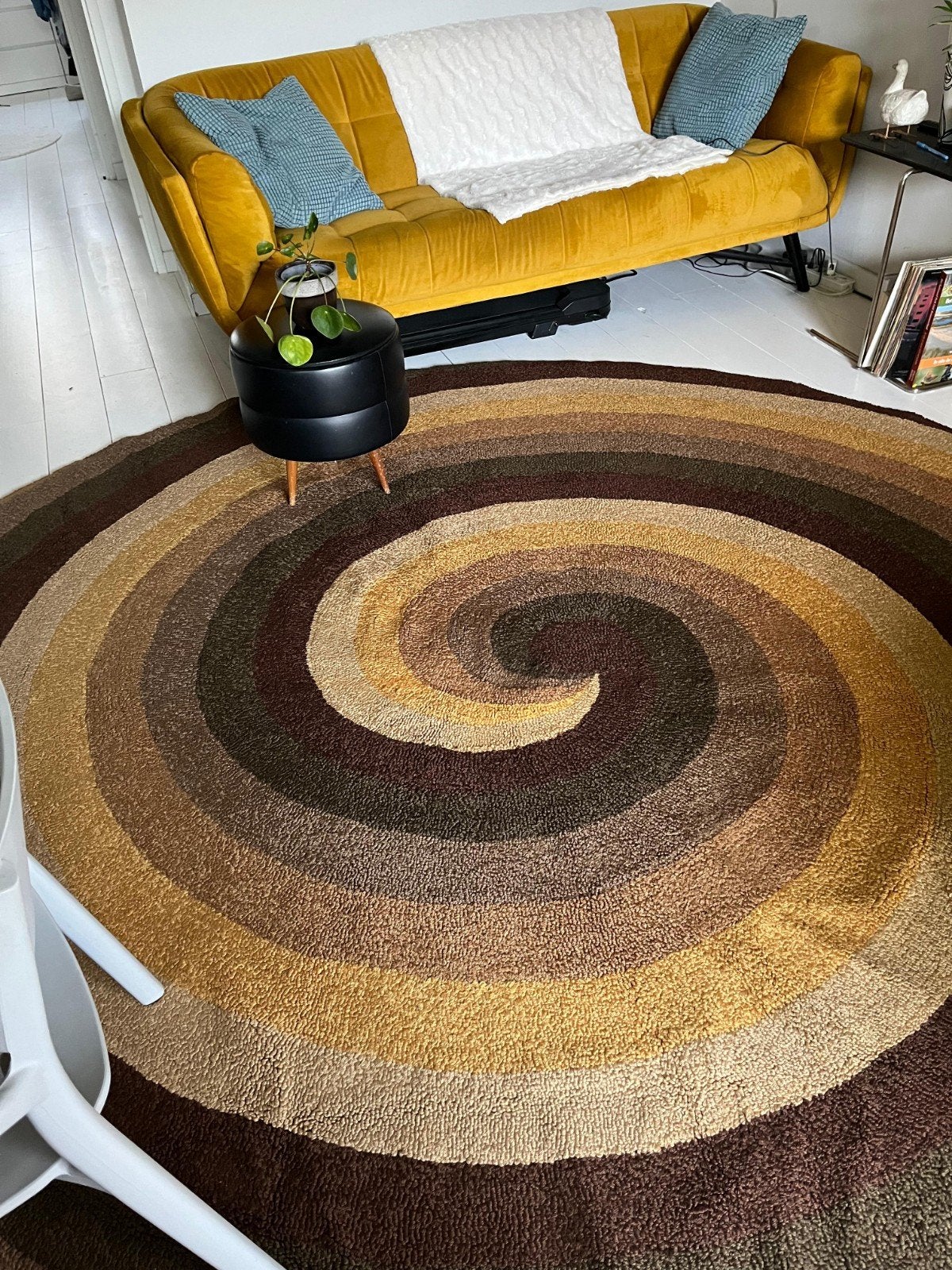Vintage Space Age Rond Vloerkleed - 295cm, Ophalen, Gebruikt, Vintage, Space Age, Retro, midcentury, jaren 60 70, desso, 200 cm of meer