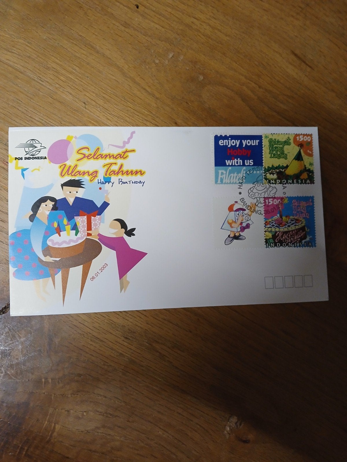 Zeldzame Indonesische Verjaardagsenvelop - 2003 Uitgave, Postzegels en Munten, Ophalen of Verzenden, Envelop