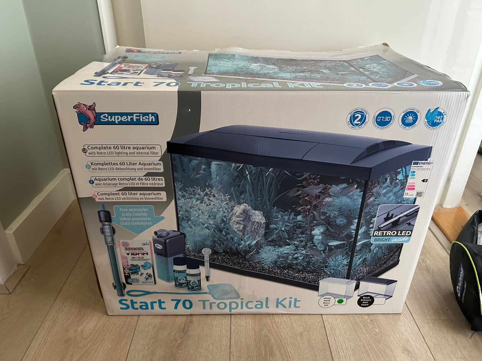 Starterkit 70 aquarium met decoratie, Ophalen, Gebruikt, Leeg aquarium, Inclusief deksel