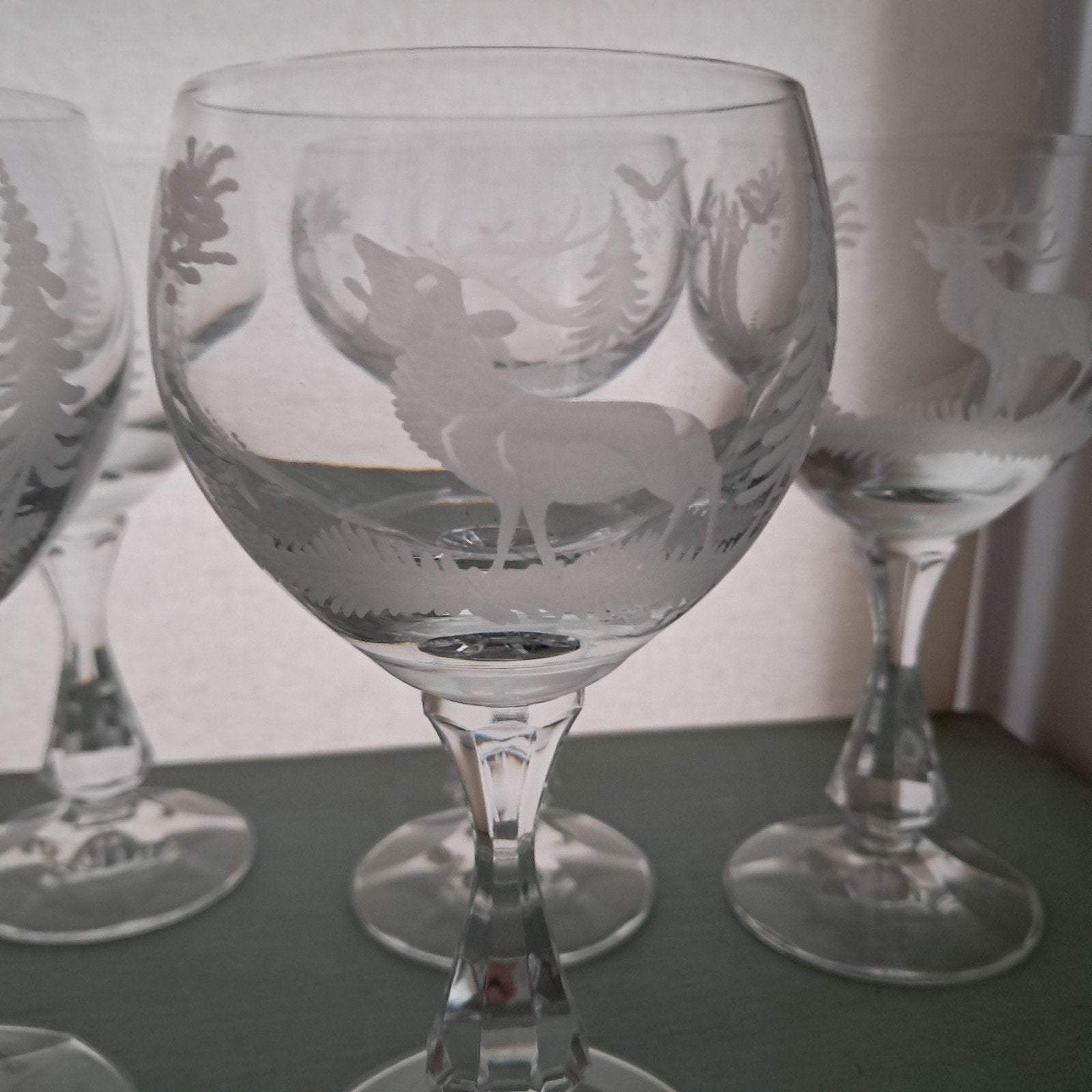 kristal 6x glazen met geetste dieren hoge kwaliteit, Ophalen of Verzenden