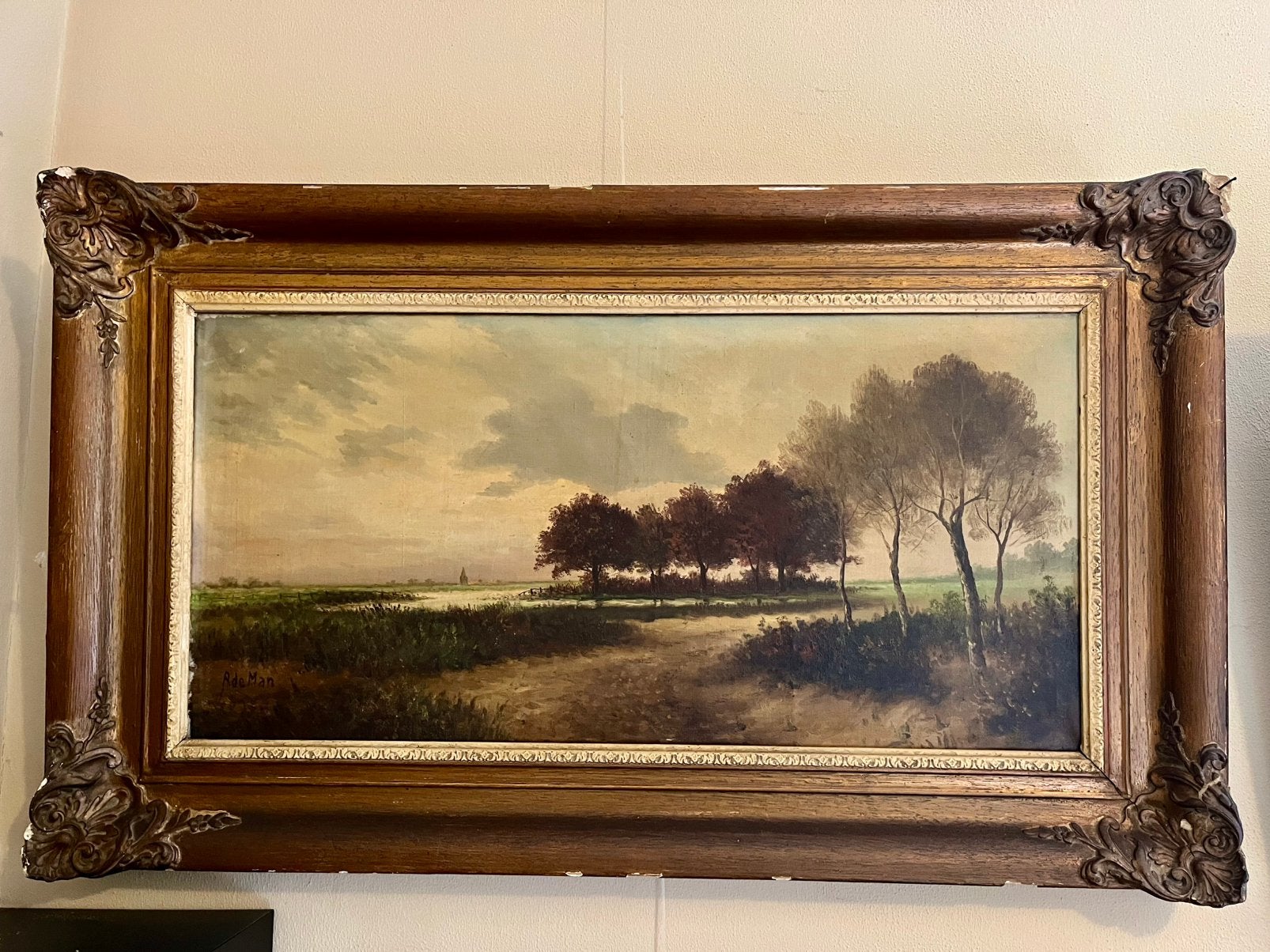 Mooi oud olieverf schilderij, Ophalen, Doek, Landschap, Olieverf