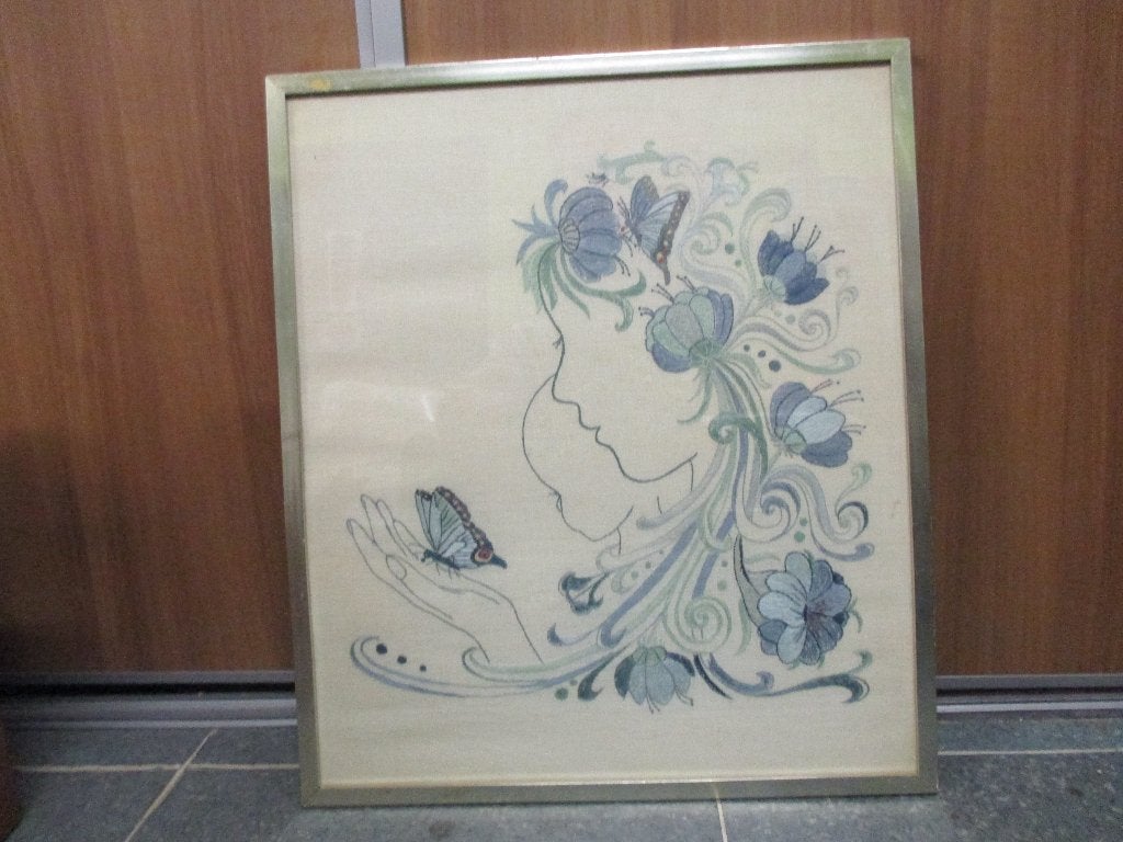 geborduurd jaren 70 design schilderij retro 63 x 54 cm, Gebruikt, ?, Overige typen, ?