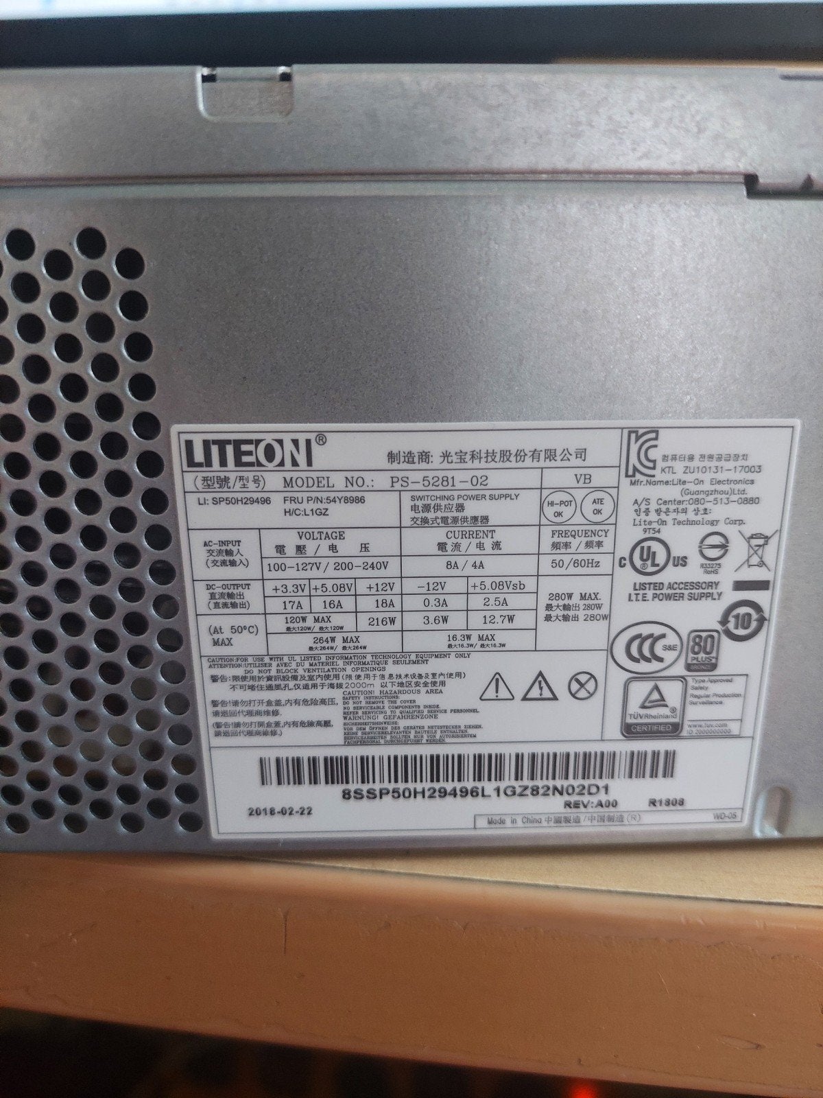 Powersupply 280 watt vermogen, Computers en Software, Ophalen, Zo goed als nieuw
