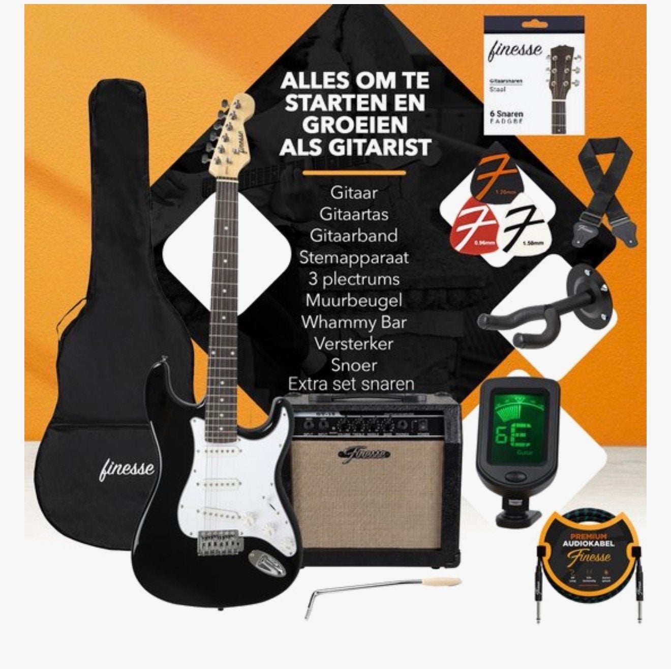 Finesse Elektrische Gitaar Starterset Zwart - Compleet Pakke