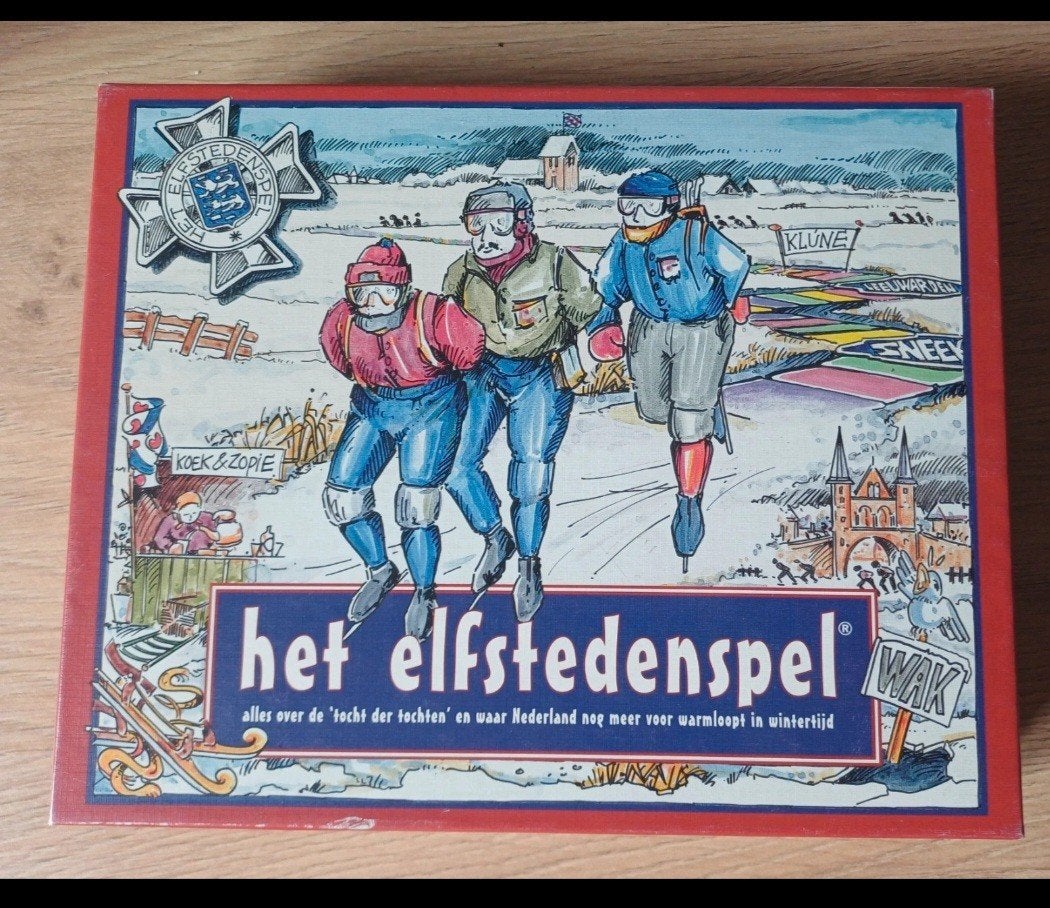 Het Elfstedenspel - Bordspel over de Tocht der Tochten, Hobby en Vrije tijd, Drie of vier spelers, Ophalen of Verzenden, Gebruikt