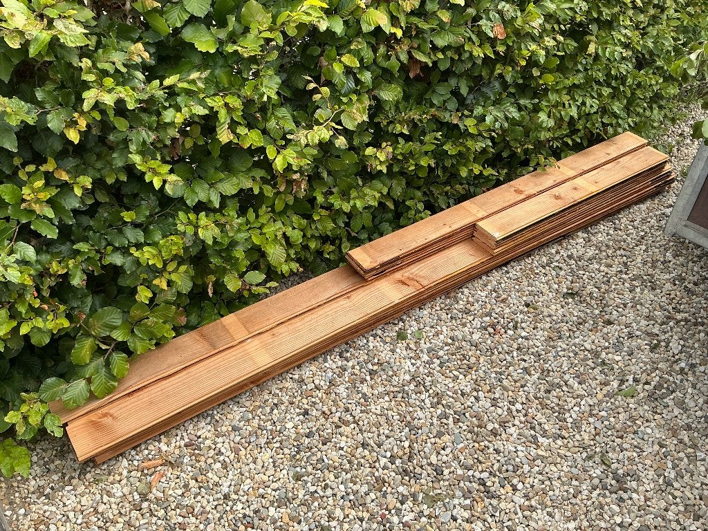 Douglas vellingdelen 18x120mm totaal 45 meter, Ophalen, Gebruikt, Minder dan 25 mm, Plank