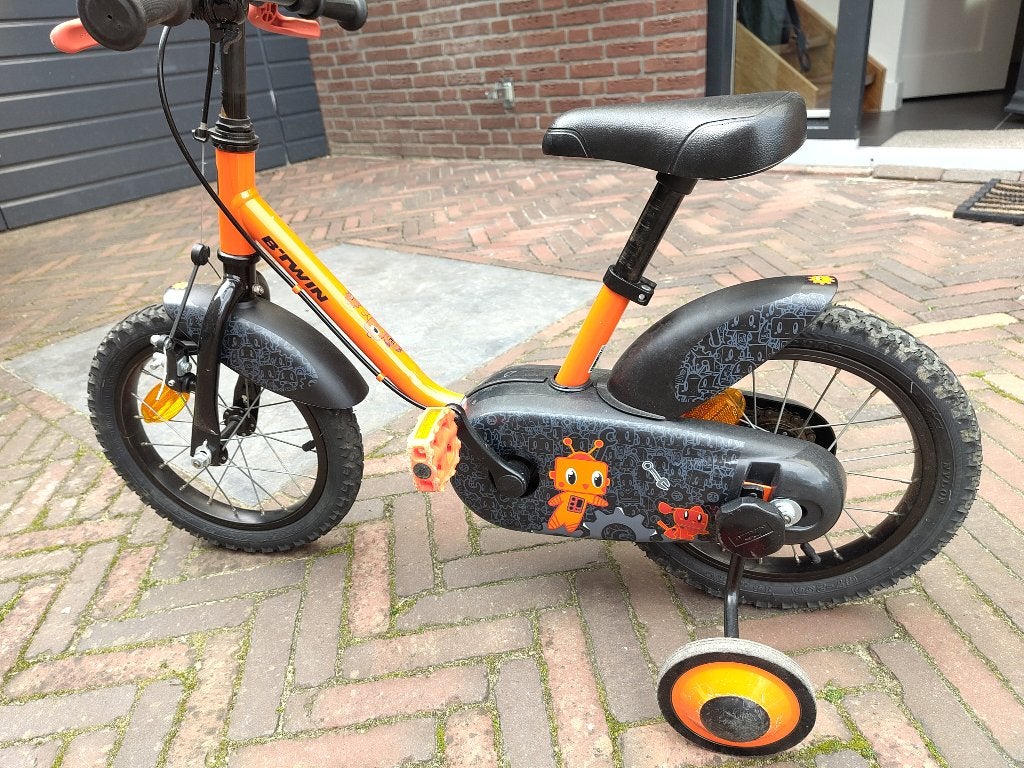 14 inch kinderfiets met zijde wielen, Ophalen, Zijwieltjes, Gebruikt, Velgrem