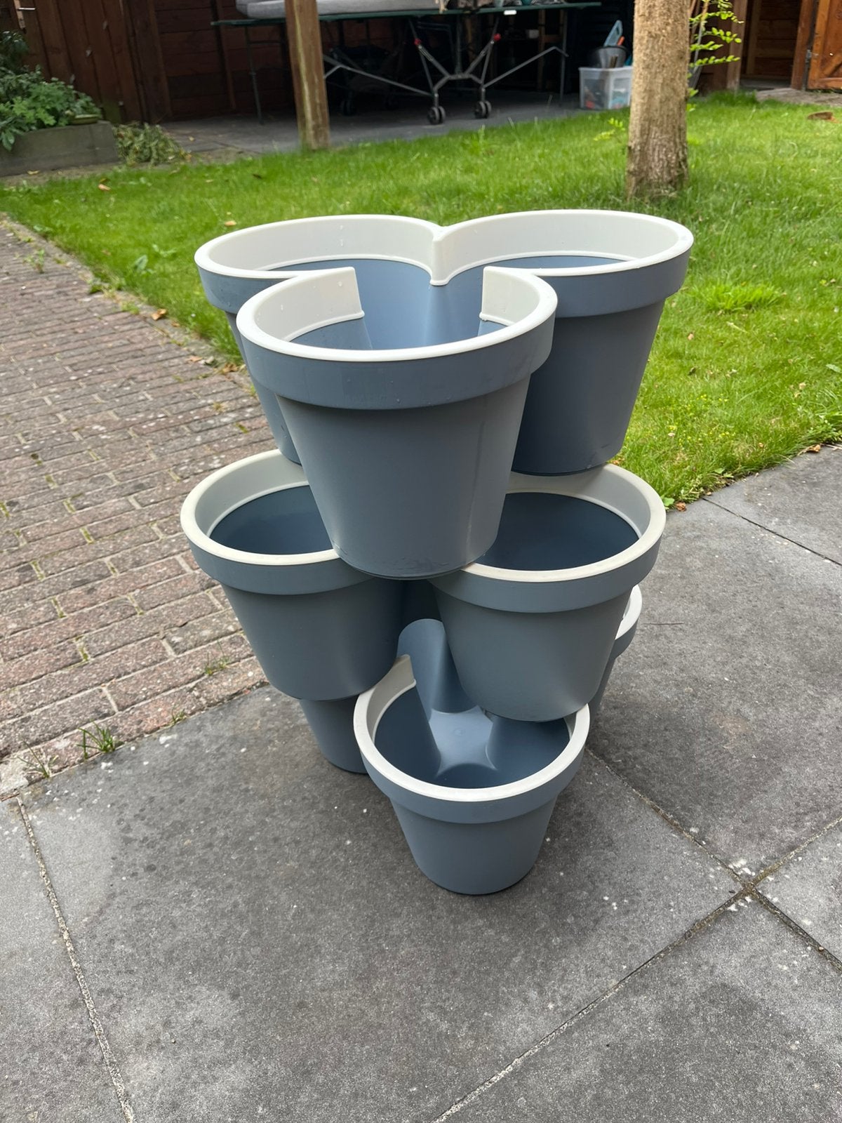 Bloempotten plastic 3 stuks stapelbaar, Kunststof, Rond, Zo goed als nieuw, Balkon