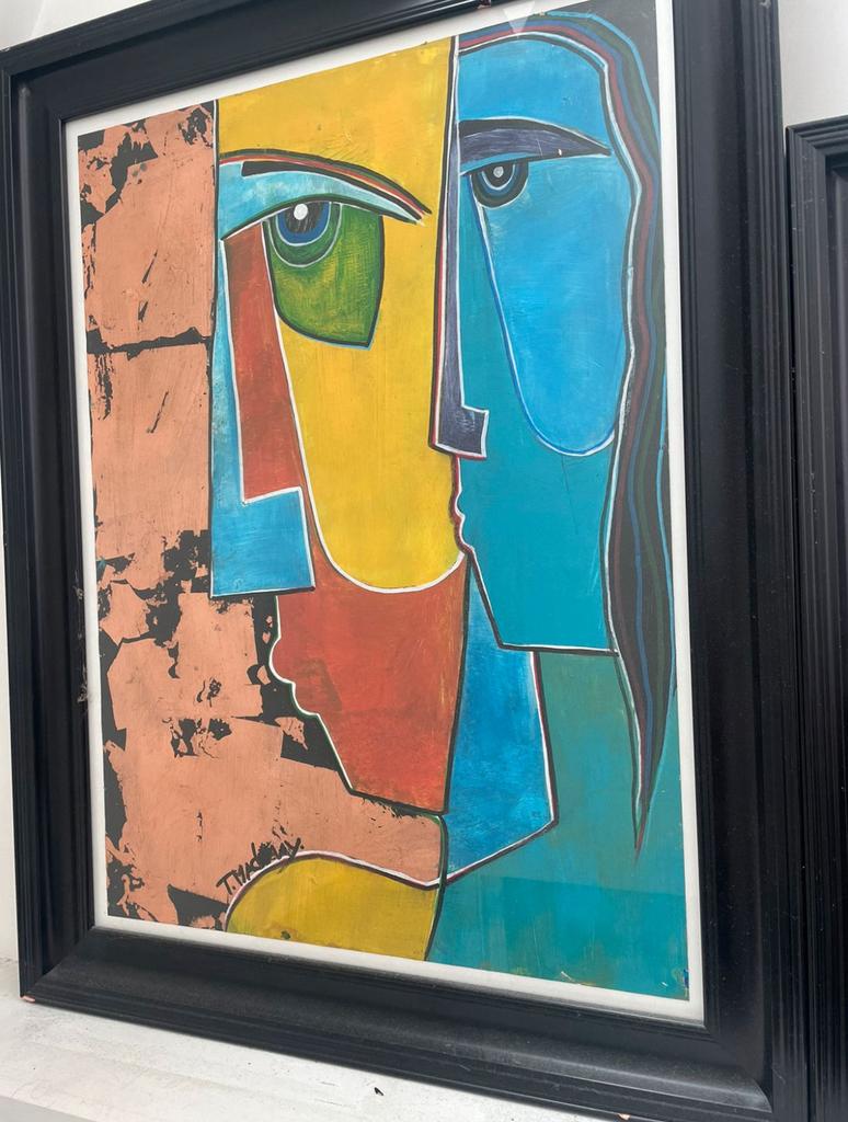 Theo Mackaay Rosé bladgoud Acryl 70x50, Antiek en Kunst, Ophalen of Verzenden