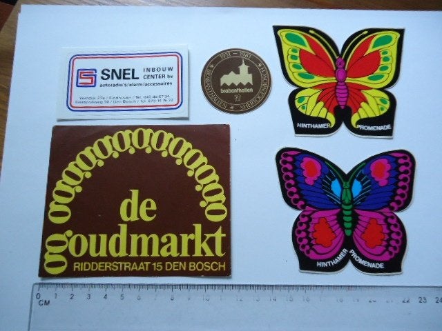 sticker oud Den Bosch vlinder vintage SNEL autoradio hintham, Ophalen of Verzenden, Zo goed als nieuw, Bedrijf of Vereniging