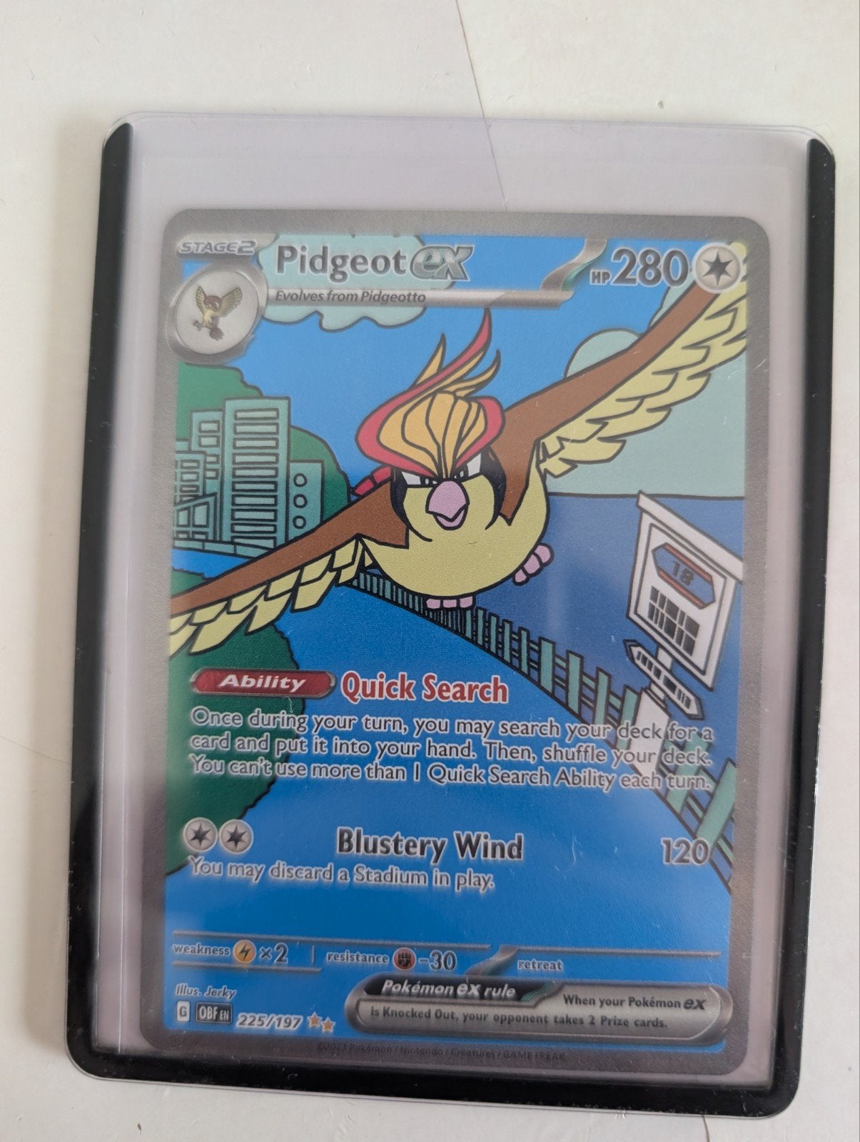 Pidgeot ex 225/197 Obsidian Flames Pokémon kaart, Ophalen of Verzenden, Zo goed als nieuw, Losse kaart
