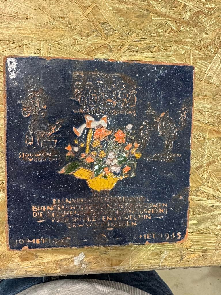 Antiek emaille tegel keramiek nederland oorlog westraven ?, Antiek en Kunst, Antiek | Wandborden en Tegels, Ophalen of Verzenden