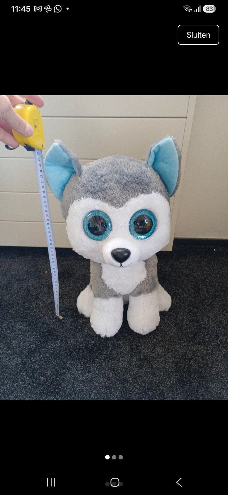 Ty Beanie Boo Husky Knuffel - Groot formaat, Grijs, Zo goed als nieuw, Middelgroot (20 tot 80 cm), Ty