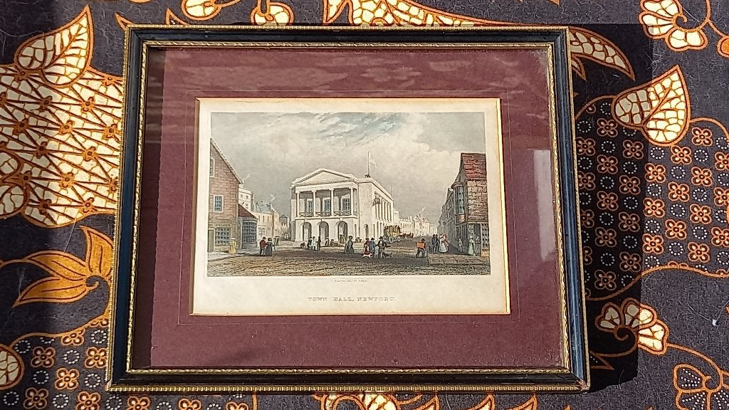 Mooie antieke ingelijste Engelse gravure van Newport 23,7 cm
