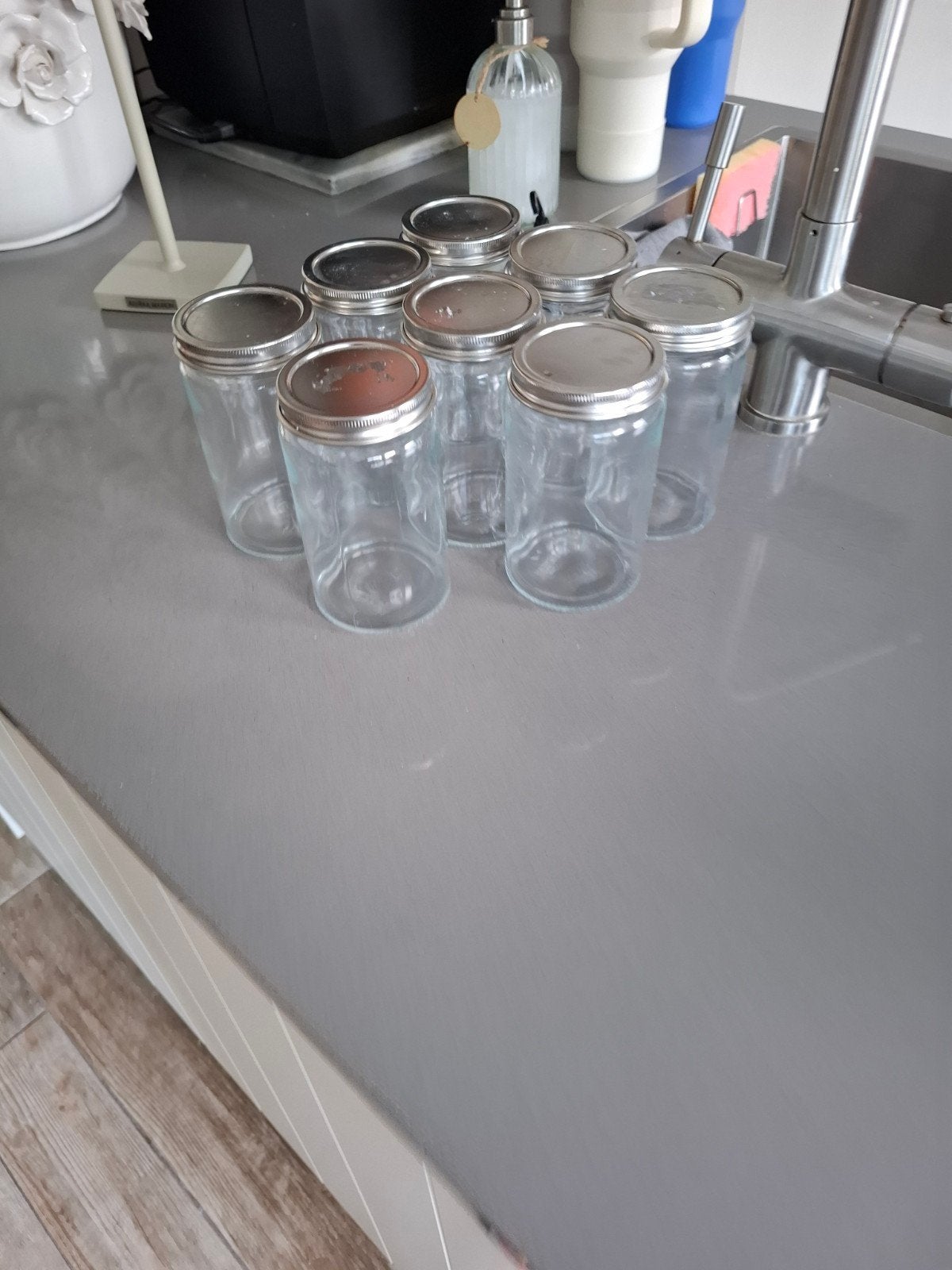 8 IKEA kruidenpotjes van glas met zilverkleurige deksel, Ophalen, IKEA, Zilver, Voorraadpot