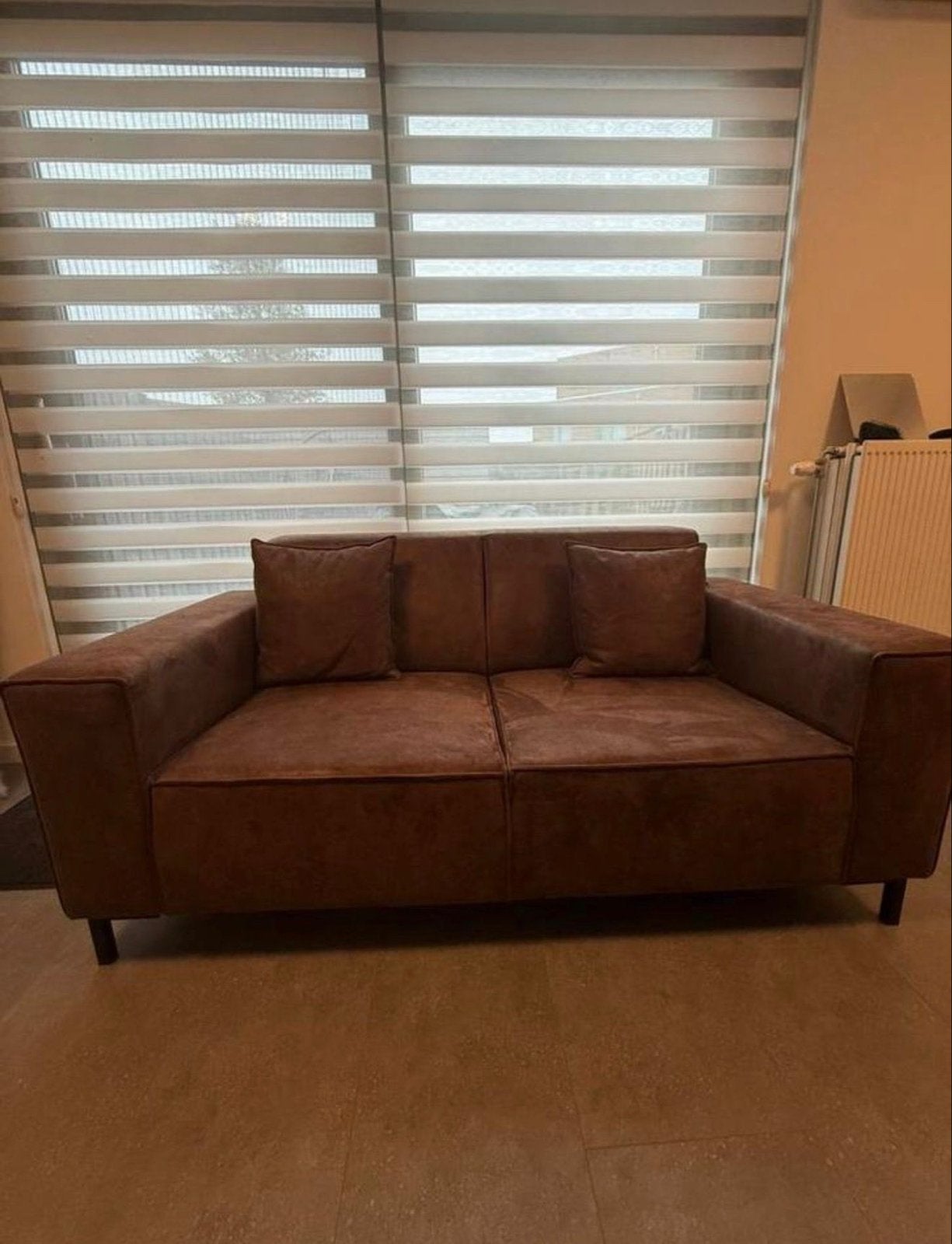 Moderne 2-zits bank cognac/bruin suède-look, Ophalen, 150 tot 200 cm, Tweepersoons, 75 tot 100 cm