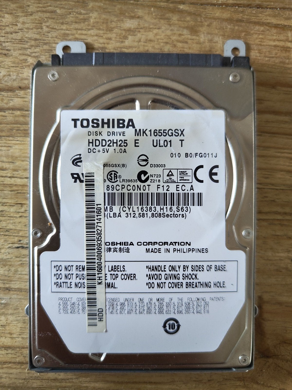 Toshiba MK1655GSX 160GB SATA HDD - Laptop/Desktop, Computers en Software, 160GB, Ophalen of Verzenden, Gebruikt, Toshiba