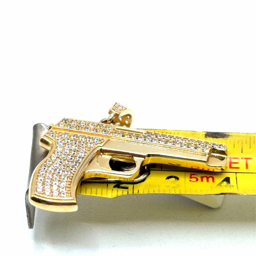 Gouden pistool hanger met stenen, Www.bredajuwelier.nl, Nieuw, Ophalen of Verzenden, Www.bredajuwelier.nl