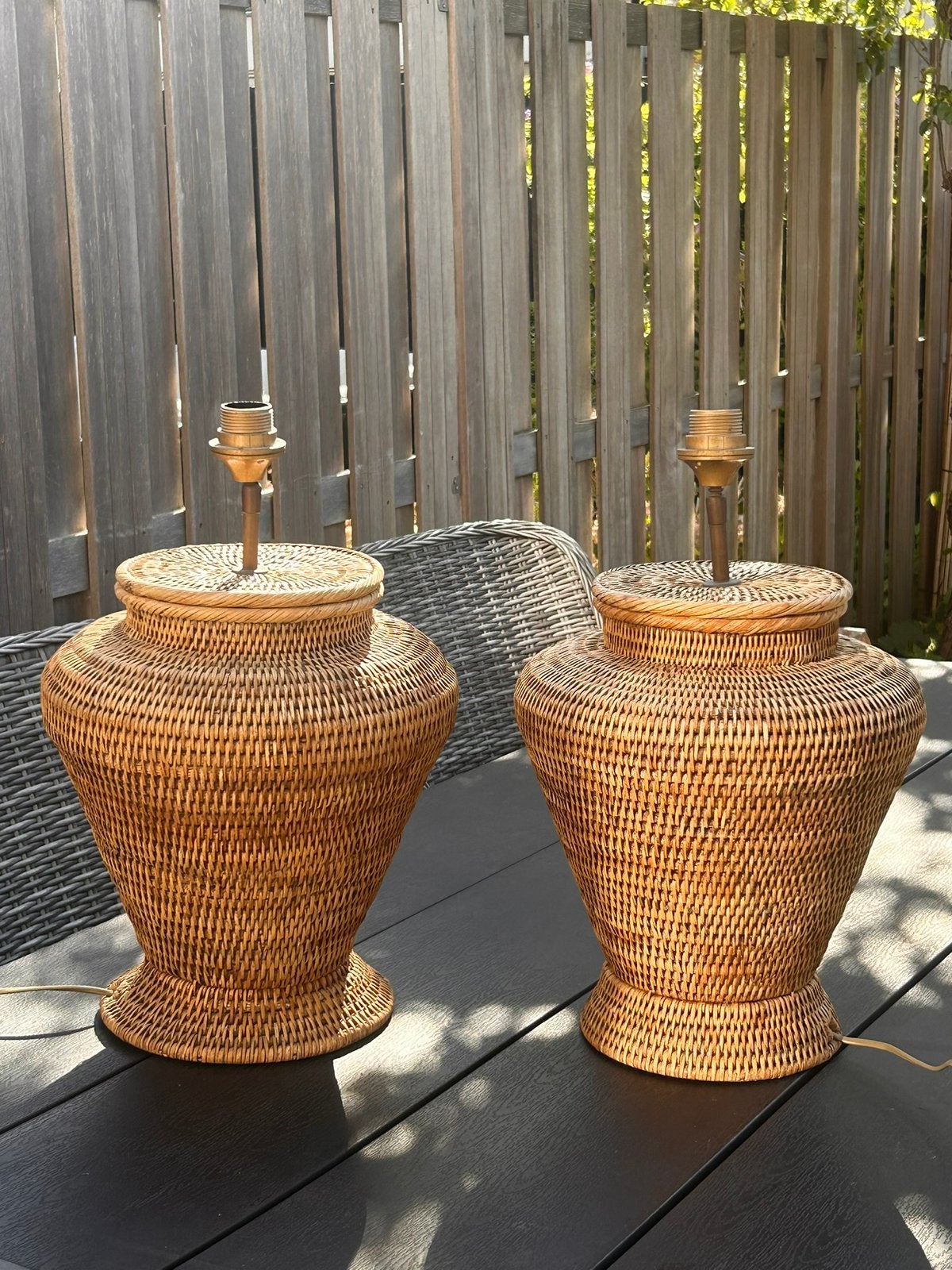 Vintage set XL birma rotan lampen jaren 80, Ophalen of Verzenden, Zo goed als nieuw, Met schakelaar, Design