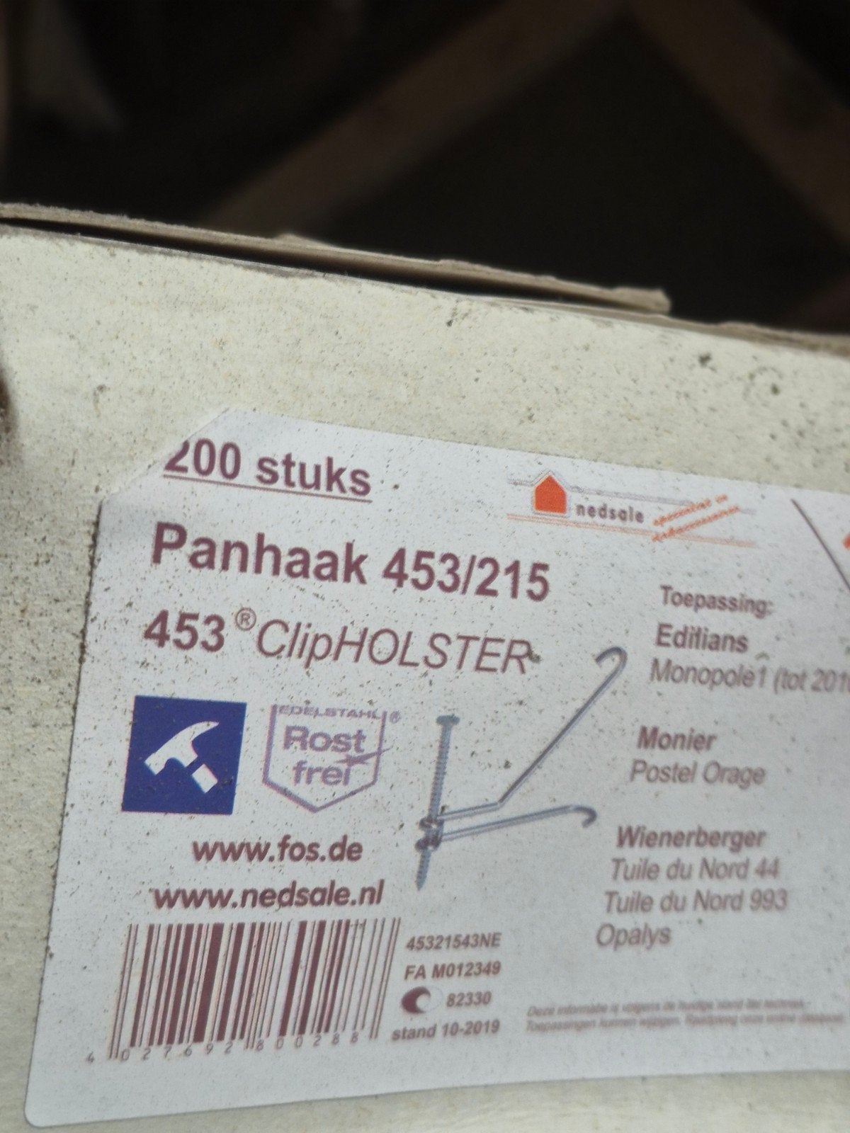 Panhaken 453/215 ClipHOLSTER RVS - 200 stuks, Ophalen, Steen of Klei, Nieuw, 15 m² of meer
