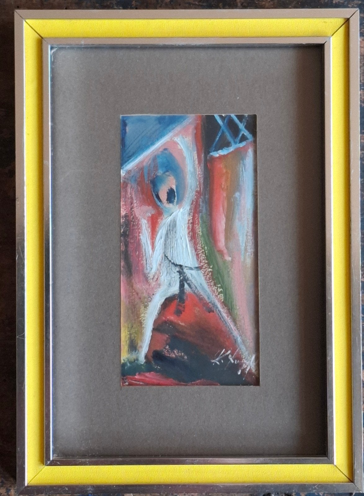 Expressionistisch olieverfschilderij op papier.  Sign., Antiek en Kunst, Ophalen, Overig onderwerp, Achter glas, Papier/karton